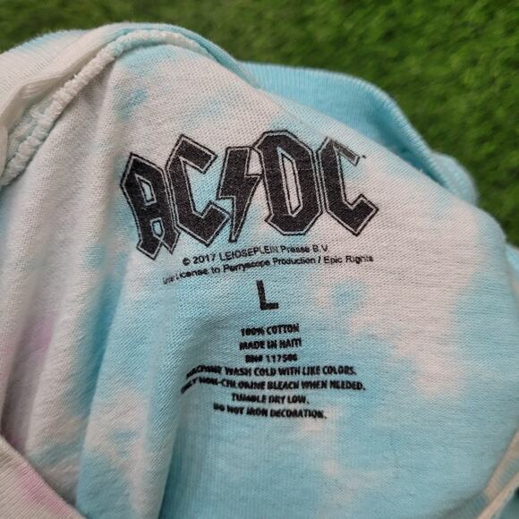 VTG Style AC/DC Band Tee T-Shirt Womens L/XL Oversized Pink Tie Dye V-Notch 2017 - Picture 6 of 6